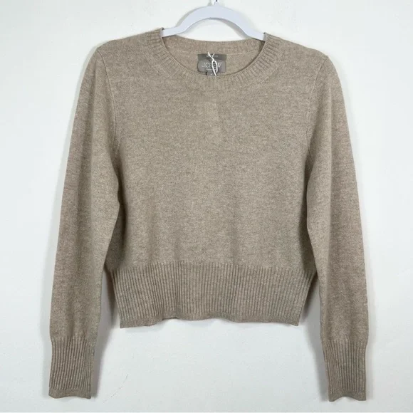 J. Crew Cashmere shrunken crewneck sweater Heather Stone Tan Size Medium NWT - Picture 5 of 10